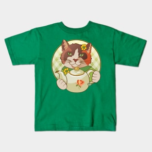 Calico Cat and Tea Kids T-Shirt